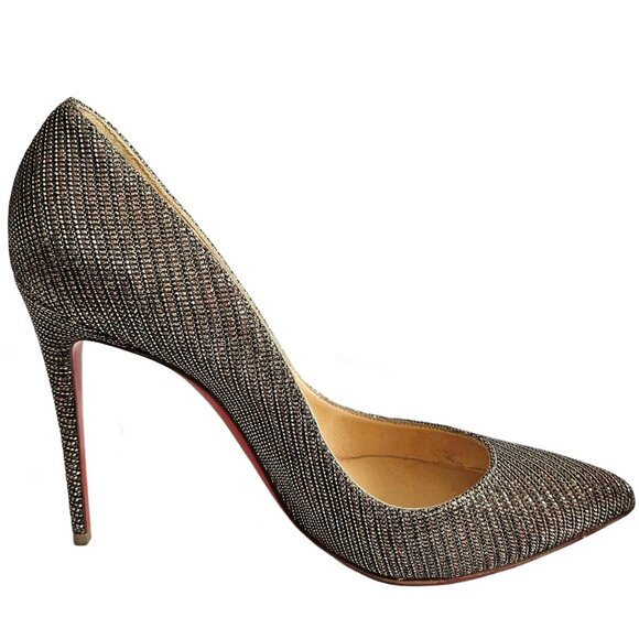 CHRISTIAN LOUBOUTIN METALLIC GLITTER NUDE DECOLTISH 85 NAPPA HEELS (38) - Picture 7 of 11